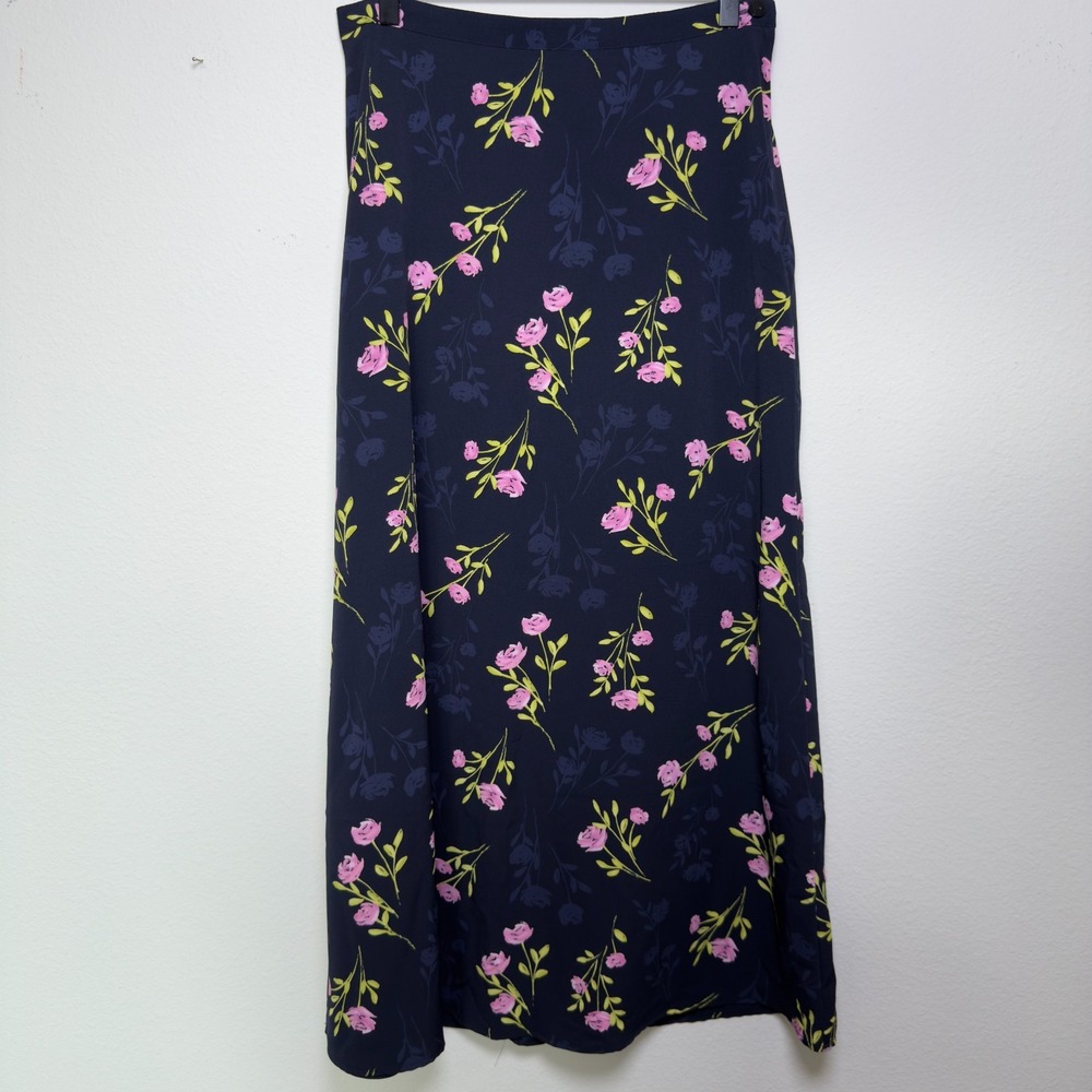 VTG 90s Fairy Grunge Maxi Skirt 10 Navy Blue Pink Floral Whimsigoth Dark Cottage